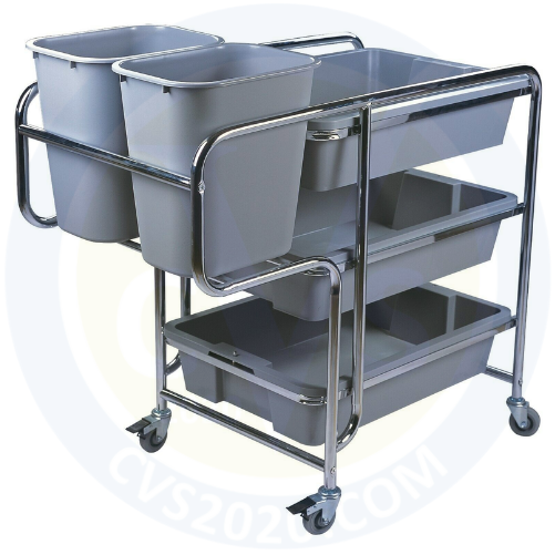 STAINLESS STEEL DISH-COLLECTING UTILITY TROLLEY